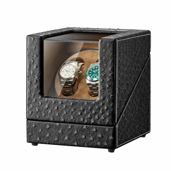 Jqueen Double Watch Winders PU Box Leather Black