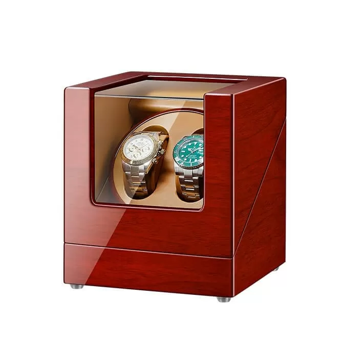 Jqueen Double Watch Winders Box Wood Walnut Red