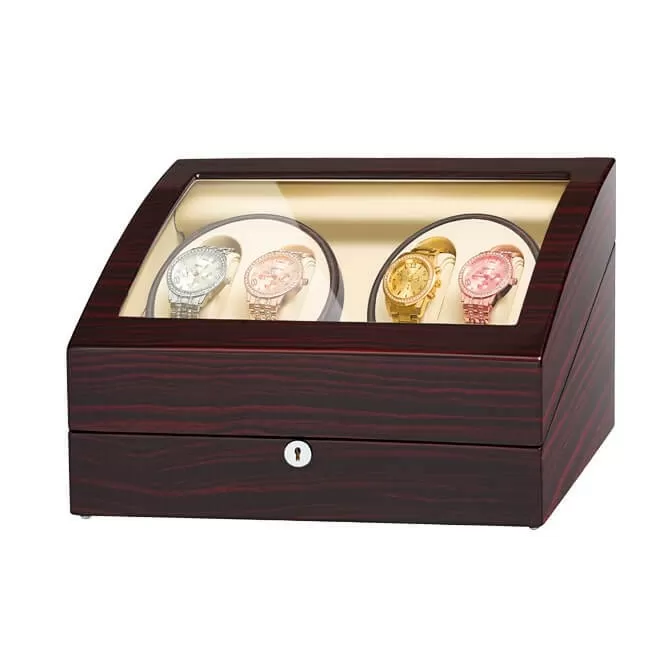 Jqueen Quad Watch Winders Box Wood Red with 6 Storage Spaces