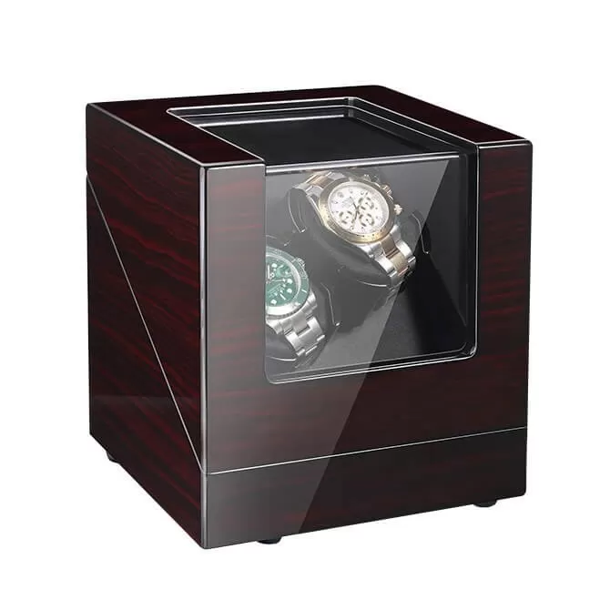 Jqueen Double Watch Winders Box Ebony Wood Black with Extremely Silent Motor