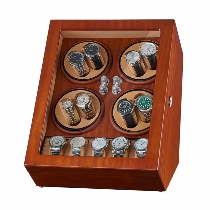 Jqueen the best 8 Watch Winders Box Ebony Wood Red with 5 Storages