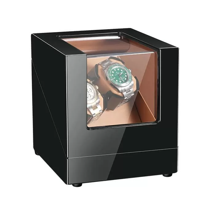 Jqueen Double Watch Winders Box Wood Black with Ultra-Quiet Motor