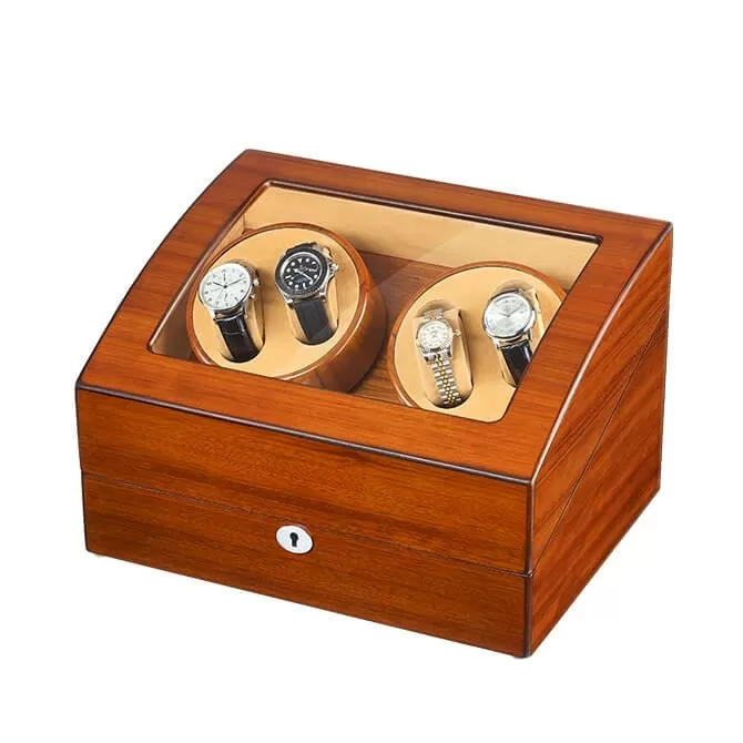 Jqueen Quad Watch Winders Box Wood Brown with 6 Watch Storage Spaces