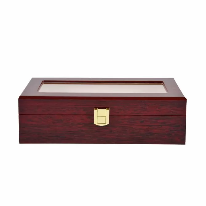 Jqueen 5 Slots Watch Organizer Box Display Case Red Wooden