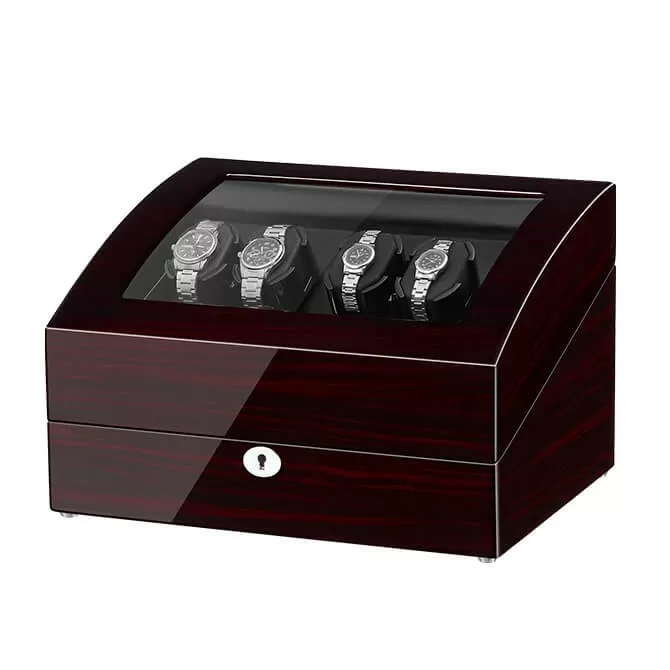 Jqueen Quad Watch Winders Box Wood Red with 6 Watch Storage Spaces