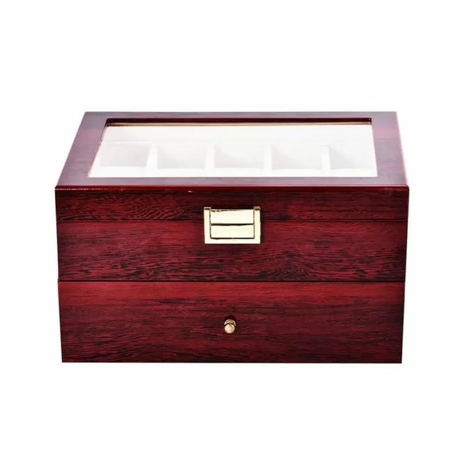 Jqueen Watch Box Case & Mens Jewelry Box Red Wood with 20 Slots