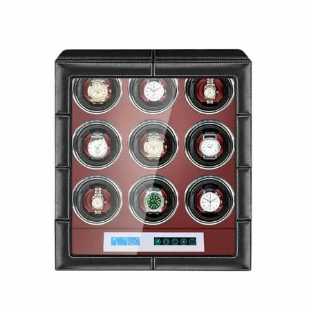 Jqueen 9 Watch Winders Box Leather Black Red with Six Watch Storage Spaces