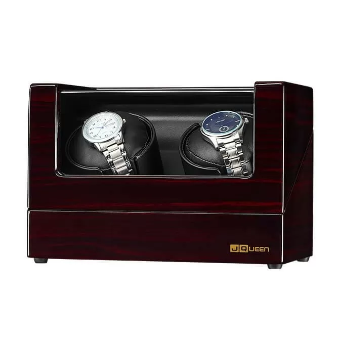 Jqueen Double Watch Winders Box Wood Black with Quiet Japanese Mabuchi Motor