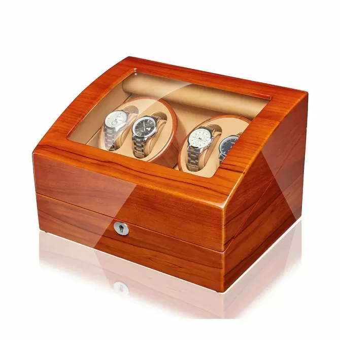 Jqueen Quad Watch Winders Box Wood Red with 6 Storages