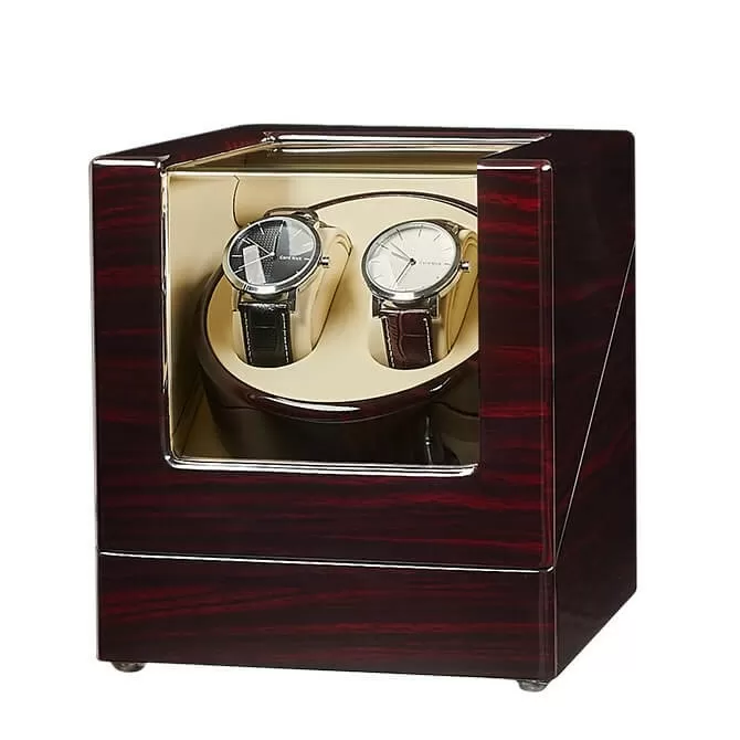 Jqueen Double Watch Winders Box Ebony Wood Brown 