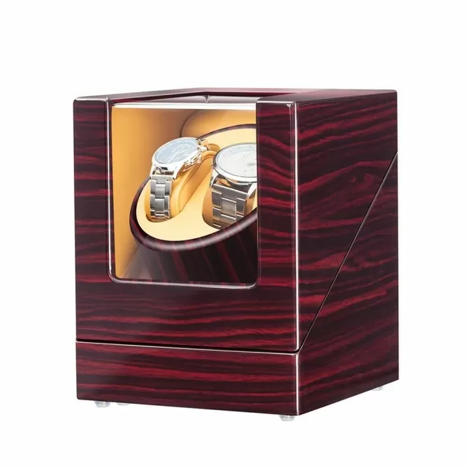 Jqueen Double Watch Winders Box Ebony Wood Brown with Quite Motor