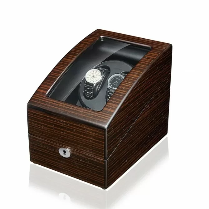 Jqueen Double Watch Winders Box Wood Brown with 3 Storages