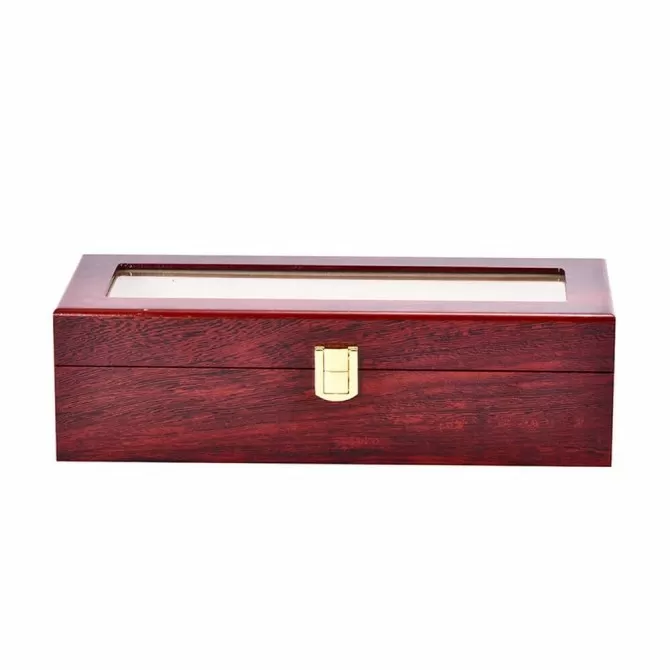 Jqueen 6 Slots Display Case Watch Box Wooden Red 
