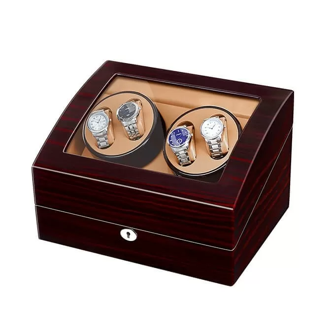 Jqueen Quad Watch Winders Box Ebony Wood Red with 6 storages