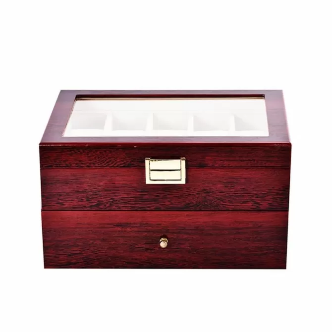Jqueen 20 Watches Case Display Storage Box Cherry Red and White Wood