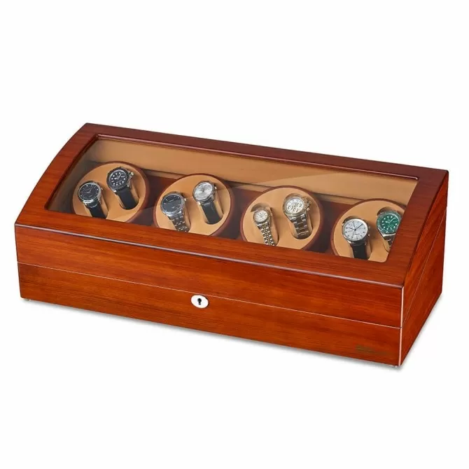 Jqueen 8 Watch Winders Box with 9 Watches Storage Wood Red