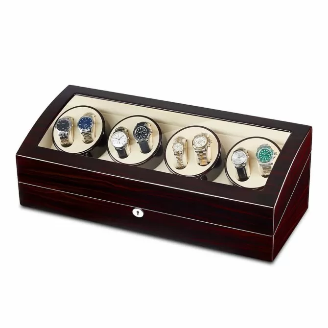 Jqueen 8 Watch Winders Box Ebony Wood Brown with 9 Storages