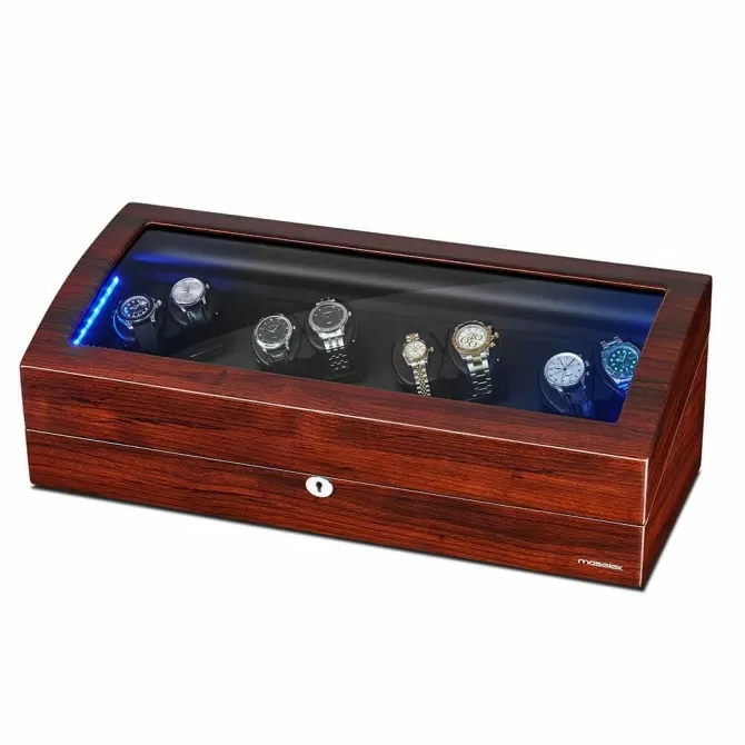 Jqueen 8 Watch Winders Box Wood Cherry Red with 9 Watches Storage 