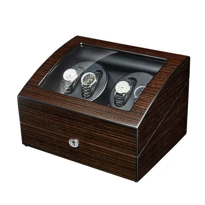 Jqueen Quad Watch Winders Box Wood Brown with 6 Watch Storage Spaces