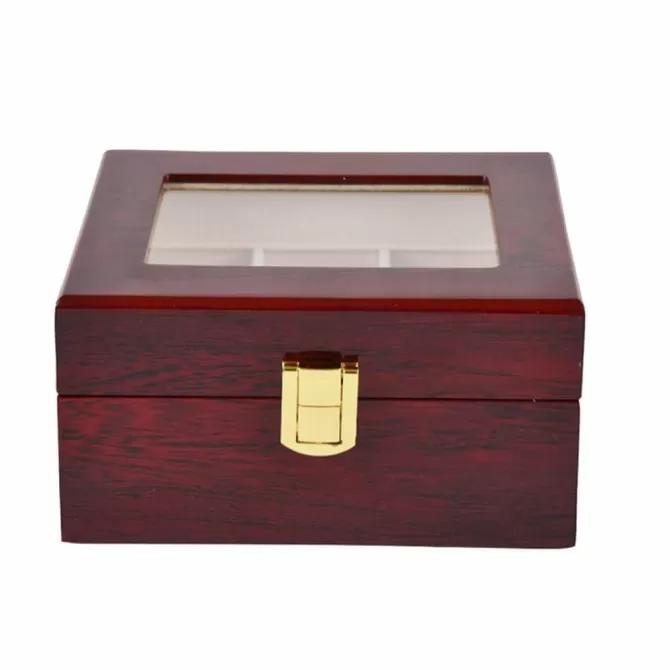 Jqueen 3 Slots Display Case Watch Box Red Wooden 