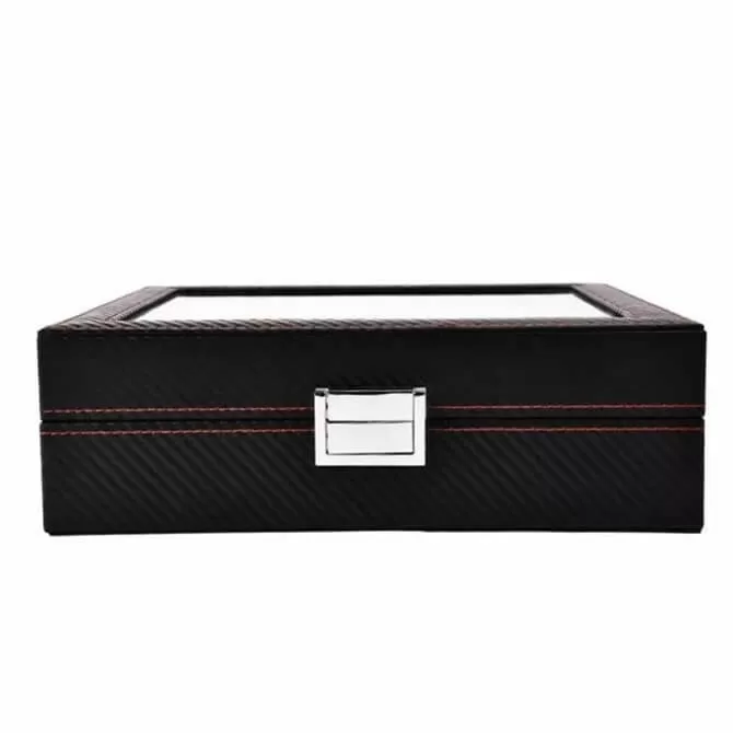 Jqueen 10 Watch Box Black Leather Case Display Organizer Storage