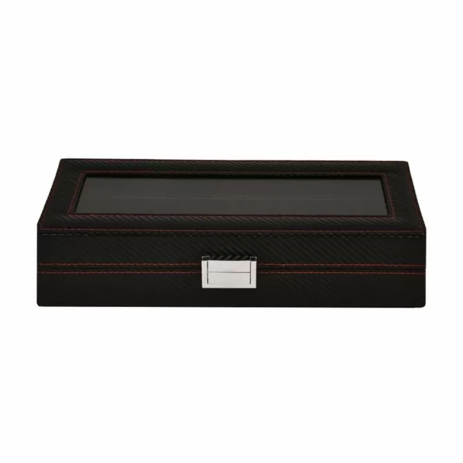 Jqueen 6 Slots Watch Box Black Leather Display Case