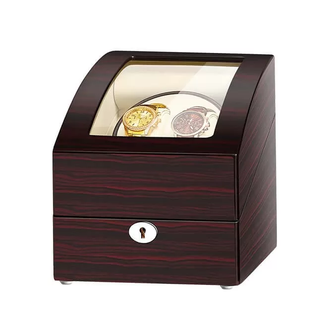 Jqueen Double Watch Winders Box Ebony Wood Brown with 3 Watch Storage Spaces