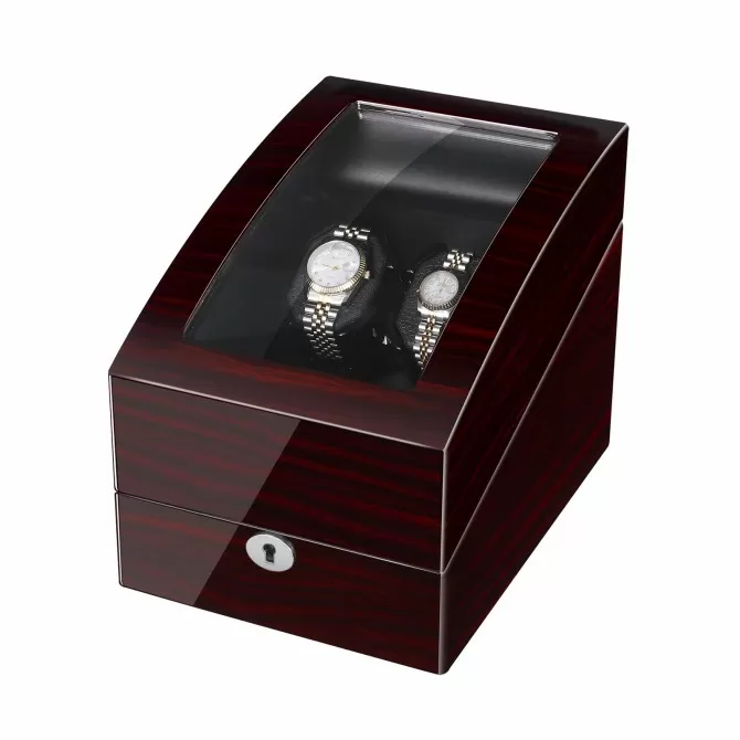 Jqueen Double Watch Winders Box Ebony Wooden Spray Paint Red with 3 Watch Storage Spaces