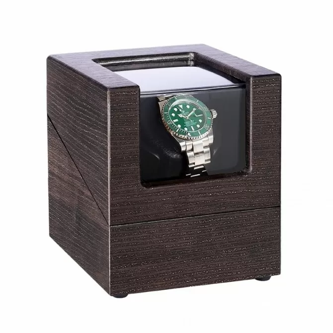 Jqueen Single Watch Winder Box Wood Dark Brown Black