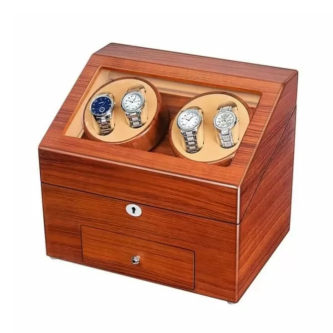 Jqueen Quad Watch Winders Box Wood Red with 9 Storages