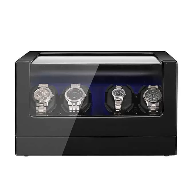 Jqueen Best Quad Watch Winders Box Wooden Black LED Illumination