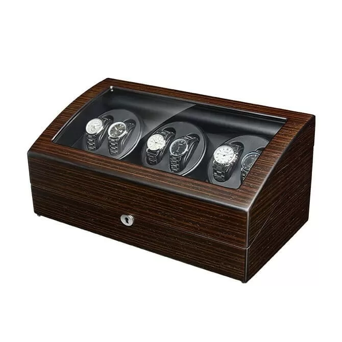 Jqueen Six Watch Winders Box Wood Brown with 7 Watch Storage Spaces 21 Rotation Modes