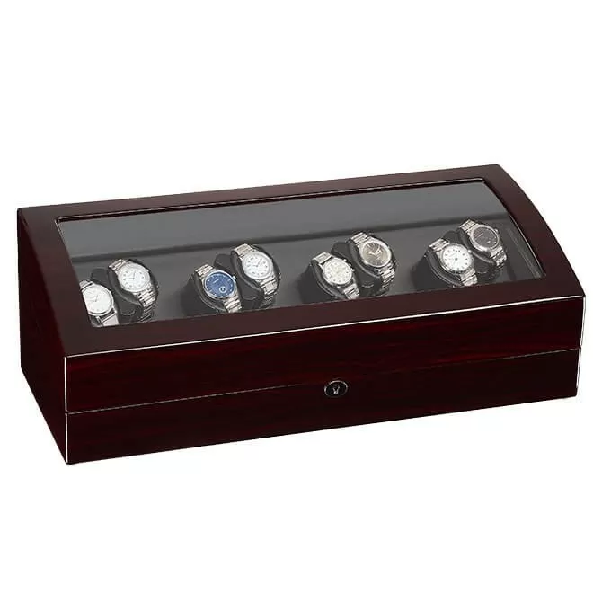 Jqueen 8 Watch Winders Box Ebony Wood Black with 9 Watches Storage 
