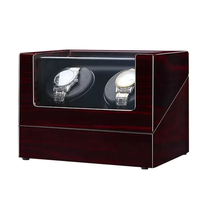 Jqueen Double Watch Winders Box Wood Dark Red Super Quiet Motor