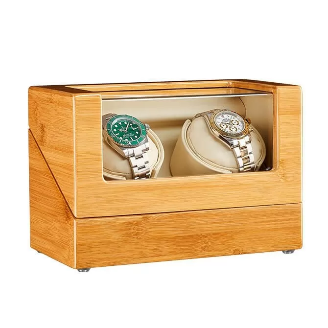 Jqueen Best Double Watch Winders Box Bamboo Yellow