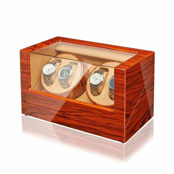 Jqueen Quad Watch Winders Box Rosewood Red