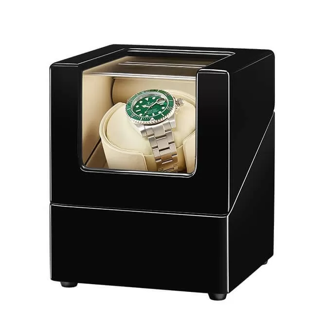 Jqueen Single Watch Winder Box Wood Black with Piano Paint