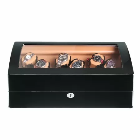 Jqueen 6 Watch Winders Box Wood Black with Seven Watch Storage Spaces