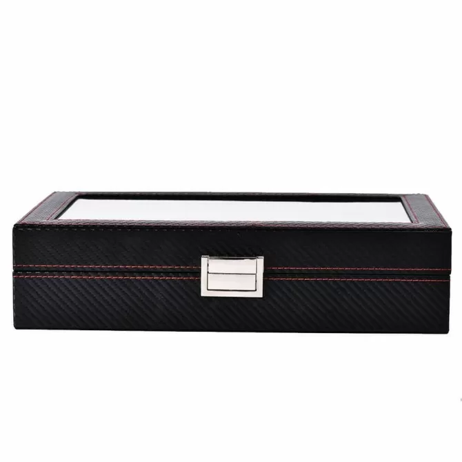 Jqueen 12 Watch Dislpay Box Organizer Black Leather Large