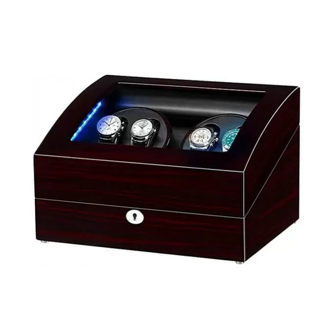 Jqueen Quad Watch Winders Box Wood Red with LED Light