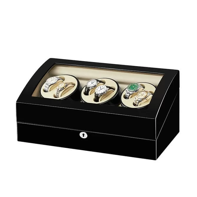 Jqueen Best 6 Watch Winders Box Wood Black with 7 Watch Storage Spaces